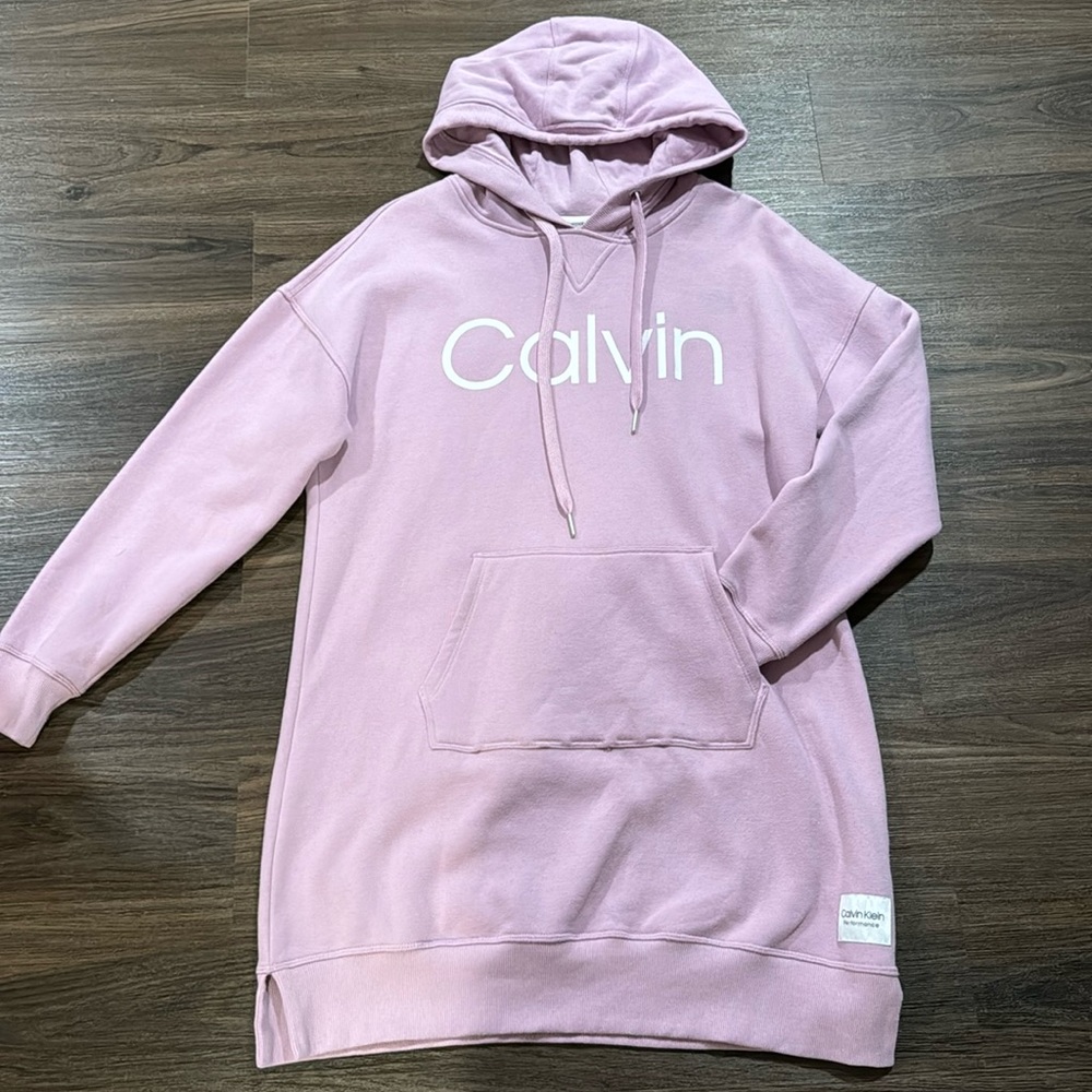 Calvin Klein Large Pink Purple Lavendar Sweatshirt Hoodie Dress Logo
